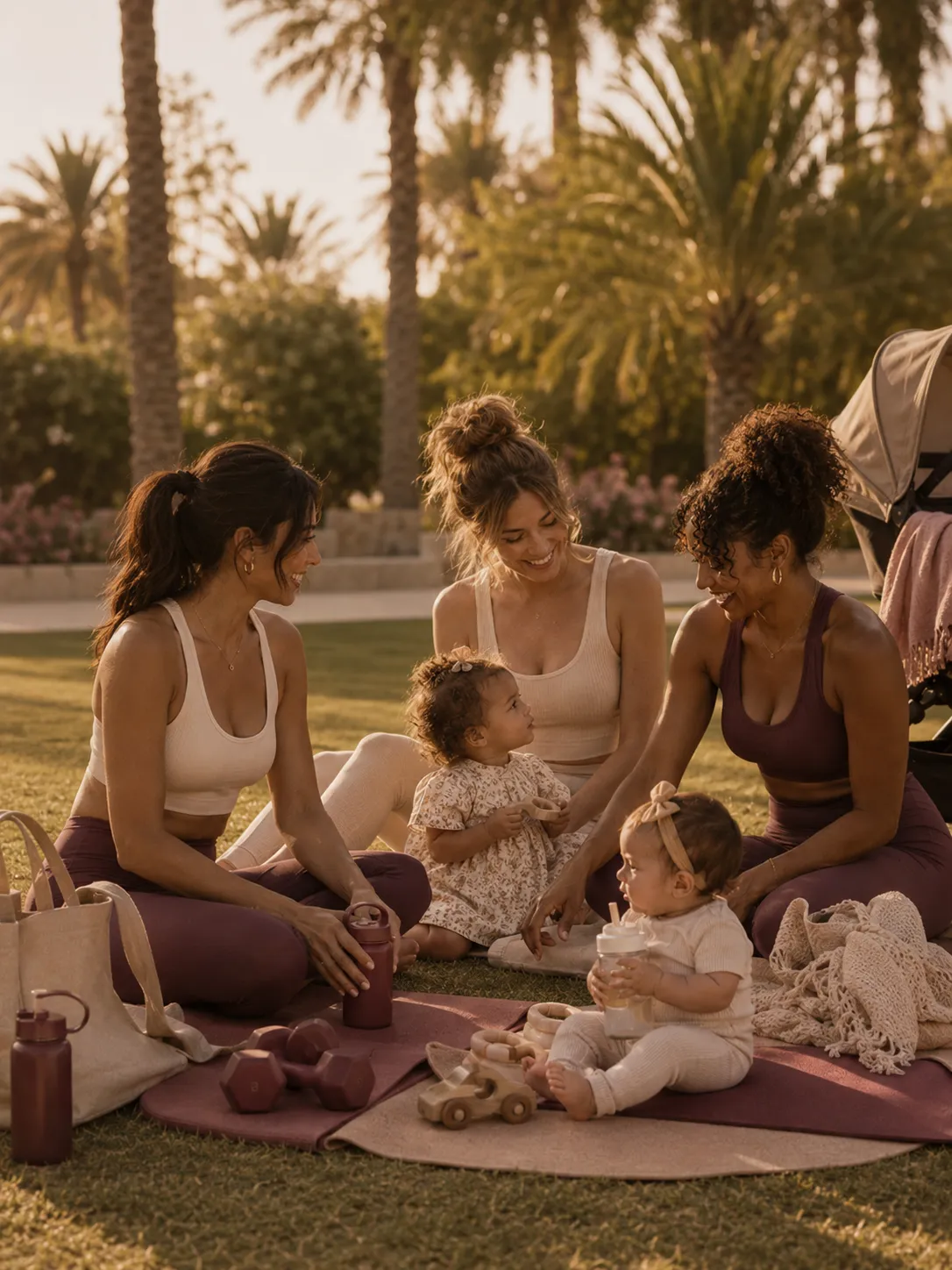Mothers and babies together at a park gathering — motherhouse wellness community
